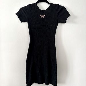 H&M bodycon black dress with butterfly embroidery (xs)